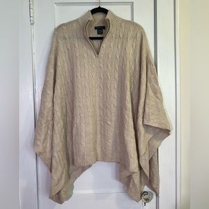 Evelyn cashmere - beautiful beige 100% cashmere cableknit poncho with zipper